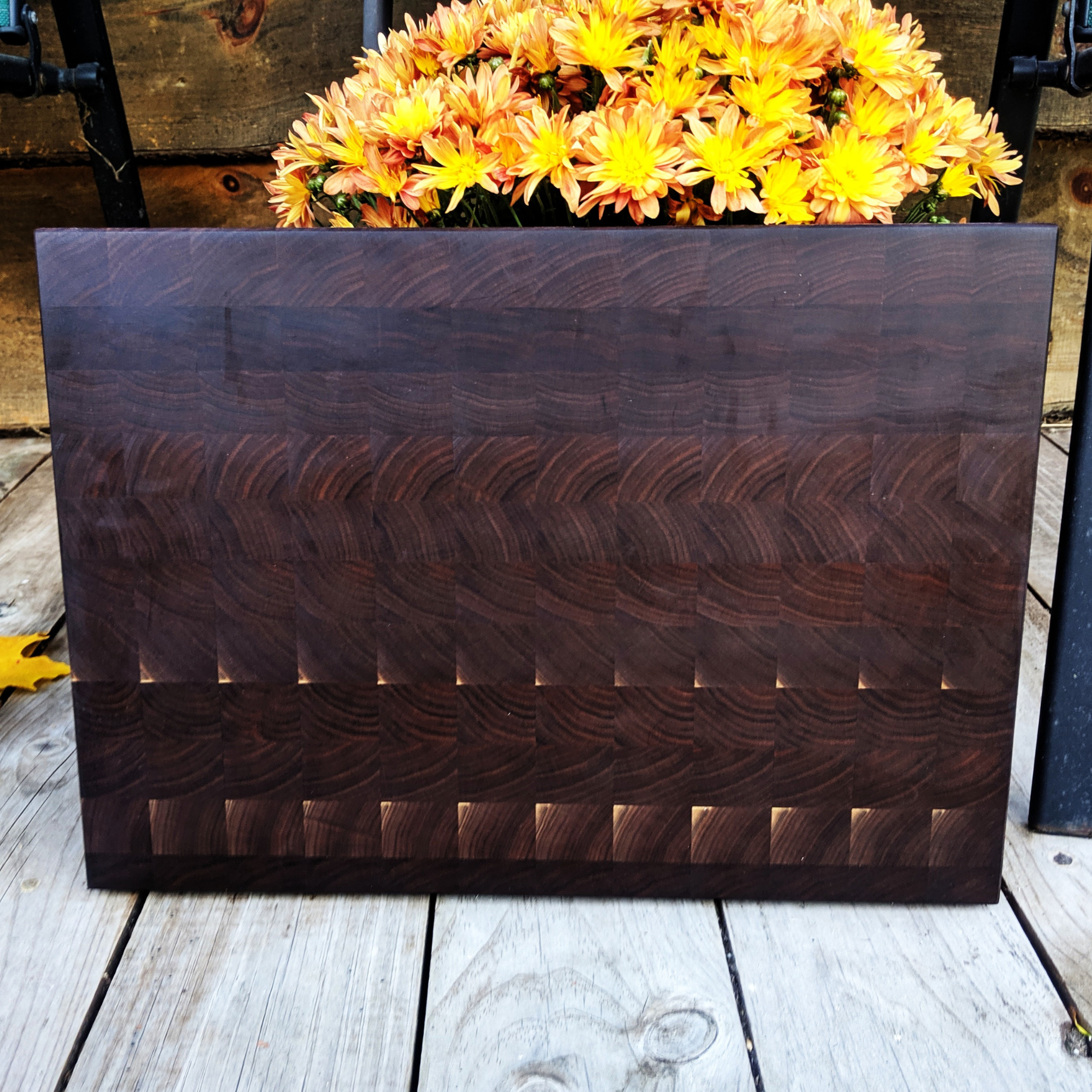 Large Black Walnut Wood End Grain Cutting Board with Hand Grooves, Wooden Butcher Board