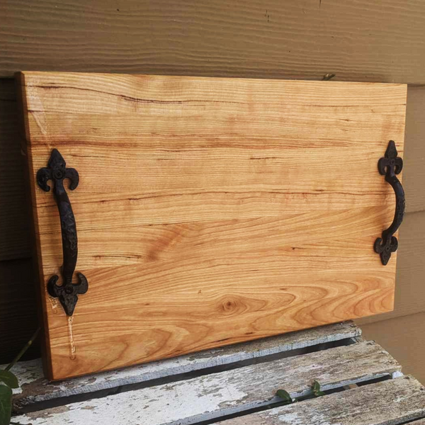 Cherry Wood Charcuterie Board with Handles & Clear Rubber Grip Feet