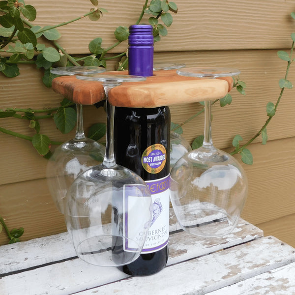 4 - Glass Cherry Wood Wine & Bottle Caddy - Springhill Millworks