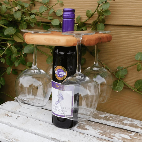 4 - Glass Cherry Wood Wine & Bottle Caddy - Springhill Millworks