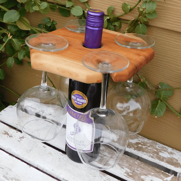 4 - Glass Cherry Wood Wine & Bottle Caddy - Springhill Millworks