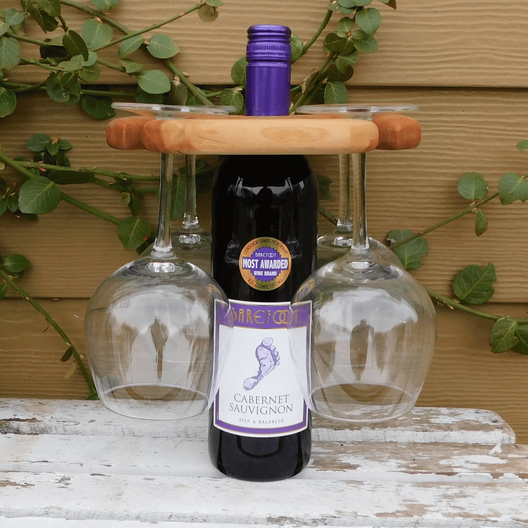 4 - Glass Cherry Wood Wine & Bottle Caddy - Springhill Millworks