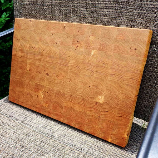 Cherry Wood End Grain Cutting Board with Hand Grooves on Sides & Beveled Edge