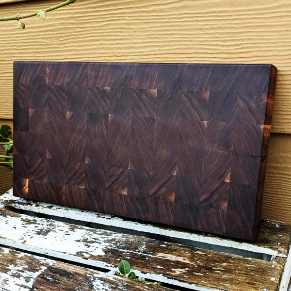 Black Walnut Wood End Grain Cutting Board with Beveled Edge, Wooden Butcher Board