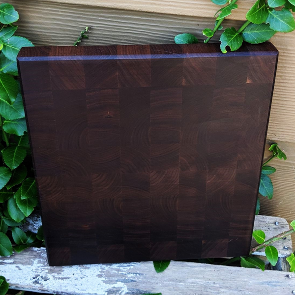 Black Walnut Wood End Grain Cutting Board with Beveled Edge, Wooden Butcher Board.