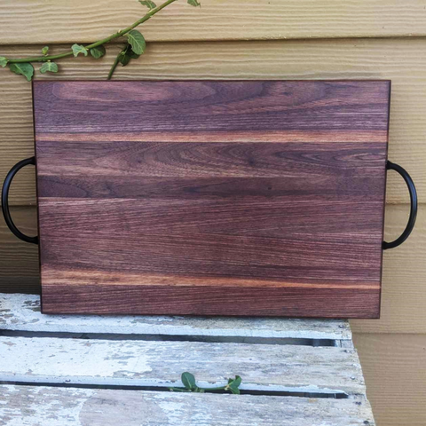 Black Walnut Charcuterie Board / Serving Tray With Handles & Clear Rubber Grip Feet