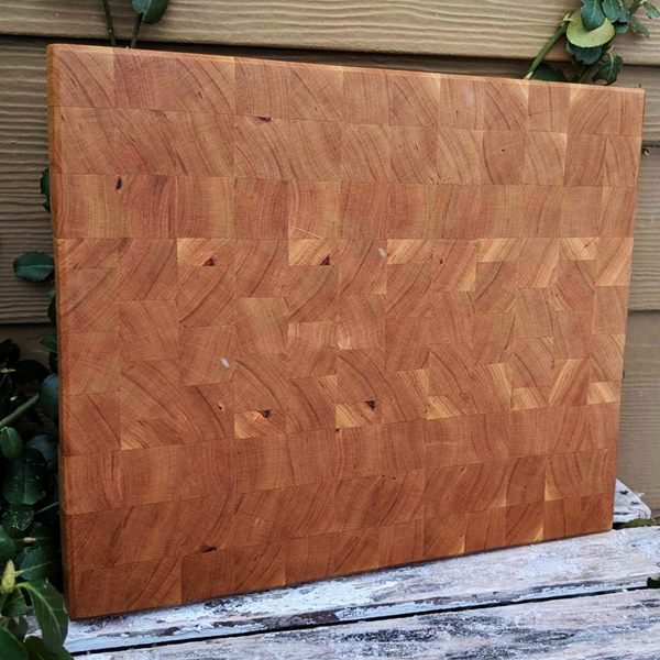 Cherry Wood End Grain Cutting Board with Hand Grooves on Sides & Beveled Edge, Wooden Butcher Block Board