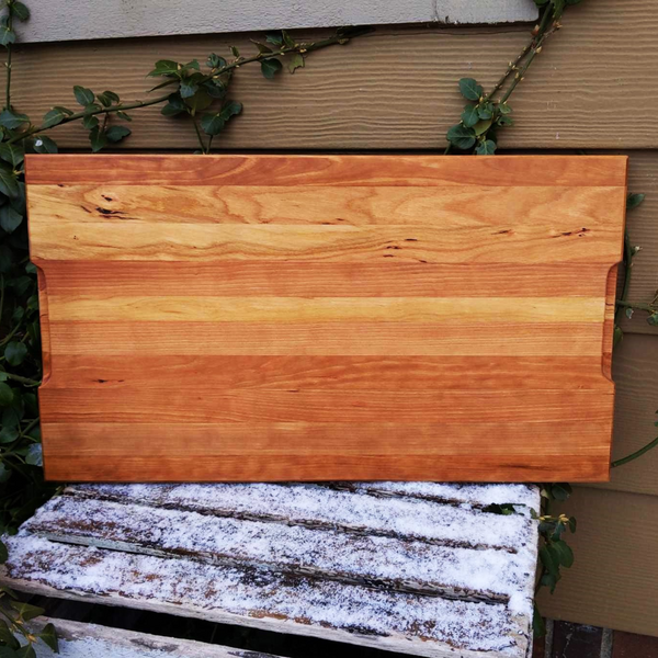 Cherry Wood Edge Grain Cutting Board with Beveled Edge & Hand Grooves On Sides