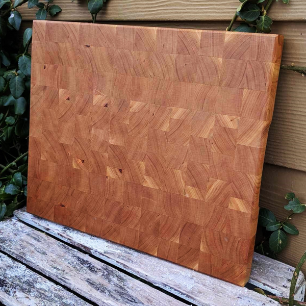 Cherry Wood End Grain Cutting Board with Hand Grooves on Sides & Beveled Edge, Wooden Butcher Block Board