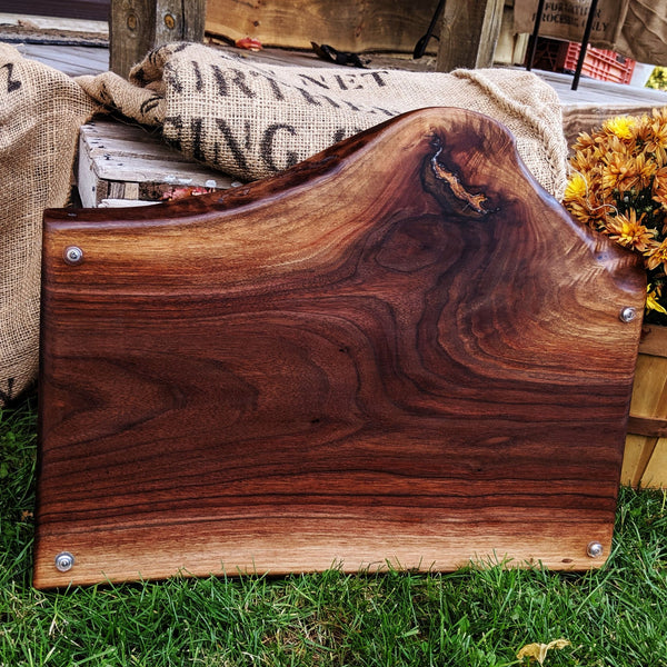 Large Black Walnut Charcuterie Board with Cast Iron Handles | Handmade Serving Tray
