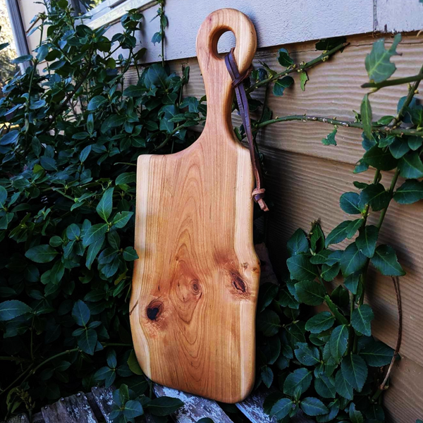 Cherry Wood Charcuterie Board With Handle & Leather Strap Wooden Serving Tray