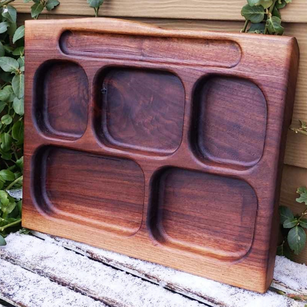 Black Walnut Wood Divided Food Plate with Compartments, Wooden Dinner Tray