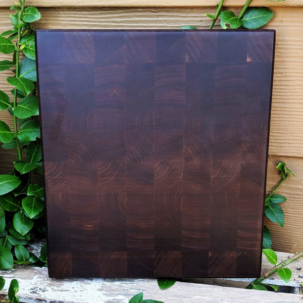 Black Walnut Wood End Grain Cutting Board with Beveled Edge, Wooden Butcher Board.