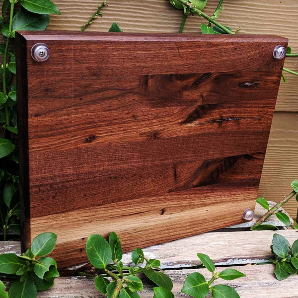 Black Walnut Wood Edge Grain Cutting Board with Beveled Edge & Rubber Grip Feet.