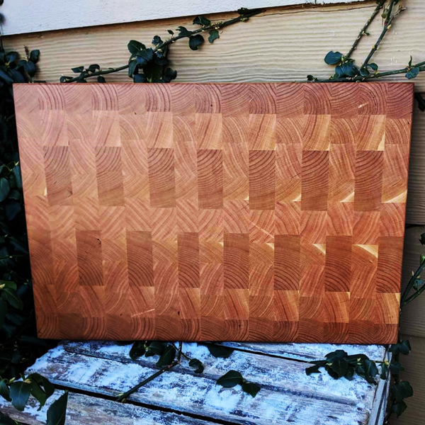 Large Cherry Wood End Grain Cutting Board with Beveled Edge, Wooden Butcher Block Board