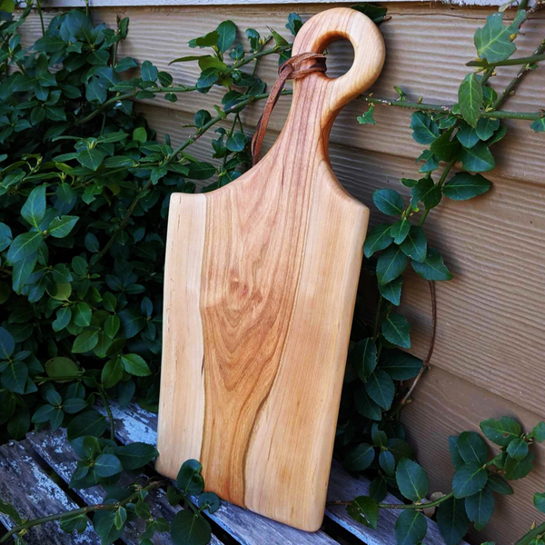 Cherry Wood Charcuterie Board With Handle & Leather Strap Wooden Serving Tray