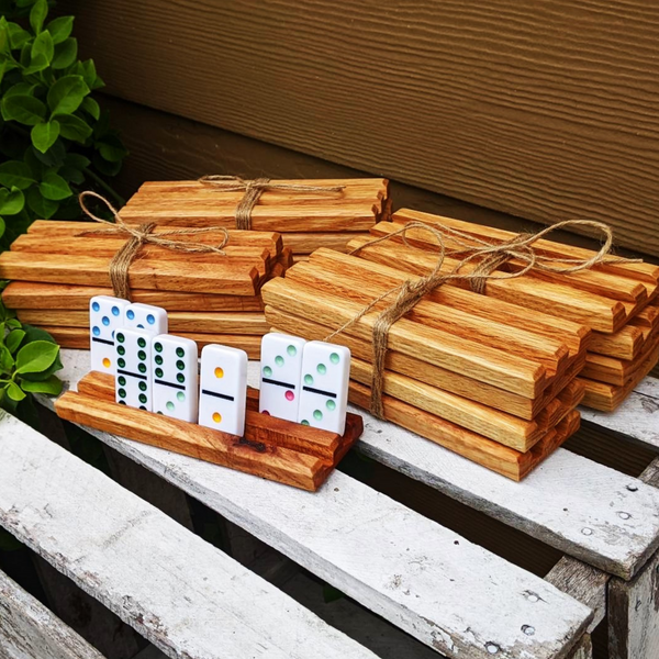 ONE Mini Oak Wood Domino Holder with 2 Angled Domino Slots