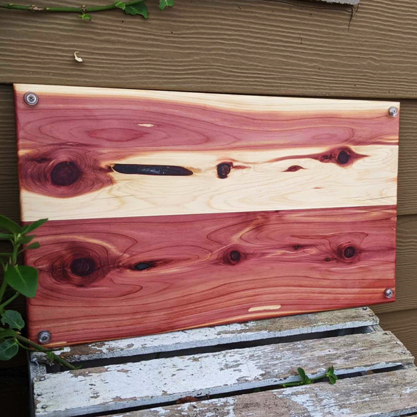 Large Red Cedar Charcuterie Board with Wrought Iron Handles & Clear Rubber Grip Feet