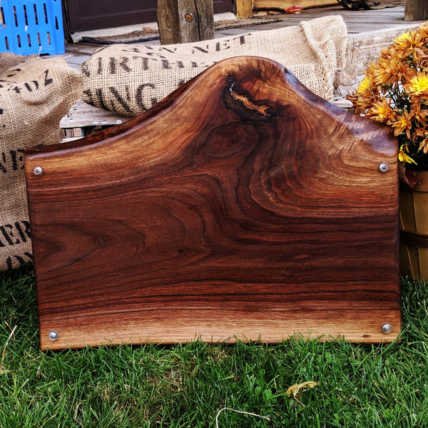 Large Black Walnut Charcuterie Board with Cast Iron Handles | Handmade Serving Tray