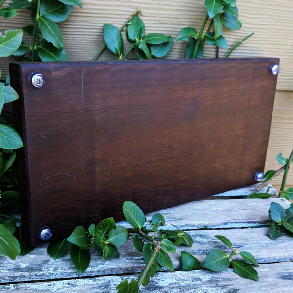 Black Walnut Wood End Grain Cutting Board with Clear Rubber Grip Feet, Wooden Butcher Board