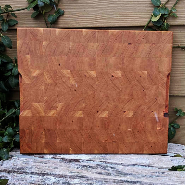 Cherry Wood End Grain Cutting Board with Hand Grooves on Sides & Beveled Edge, Wooden Butcher Block Board