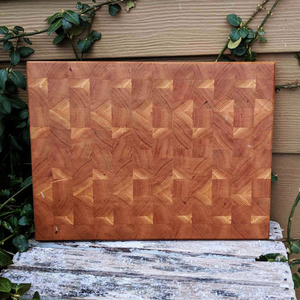 Cherry Wood End Grain Cutting Board with Hand Grooves on Sides & Beveled Edge, Wooden Butcher Block Board