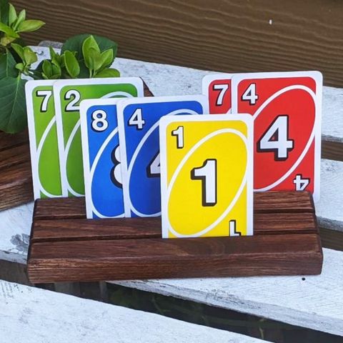 Set of TWO Black Walnut Wood Playing Card Holders with 3 Angled Card Slots