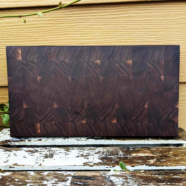 Black Walnut Wood End Grain Cutting Board with Beveled Edge, Wooden Butcher Board