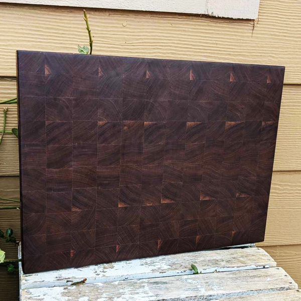 Large Black Walnut Wood End Grain Cutting Board with Hand Grooves, Wooden Butcher Board