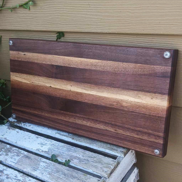 Black Walnut Charcuterie Board / Serving Tray With Heavy Duty Cast Iron Handles & Clear Rubber Grip Feet