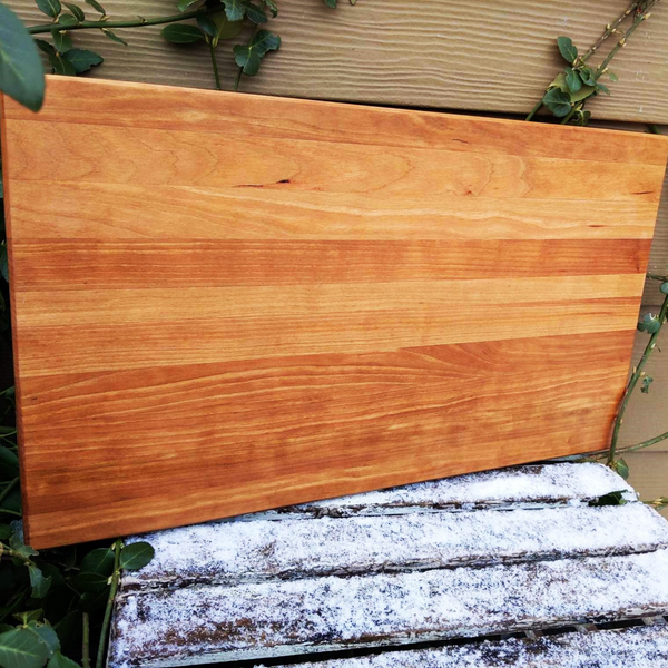 Cherry Wood Edge Grain Cutting Board with Beveled Edge & Hand Grooves On Sides