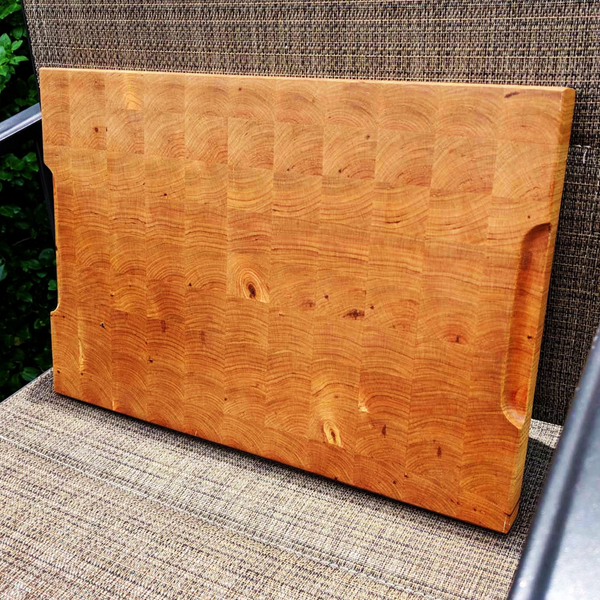 Cherry Wood End Grain Cutting Board with Hand Grooves on Sides & Beveled Edge
