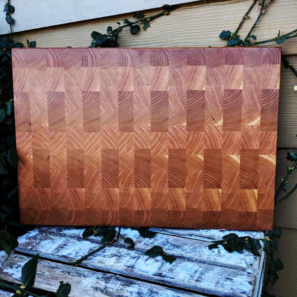 Large Cherry Wood End Grain Cutting Board with Beveled Edge, Wooden Butcher Block Board