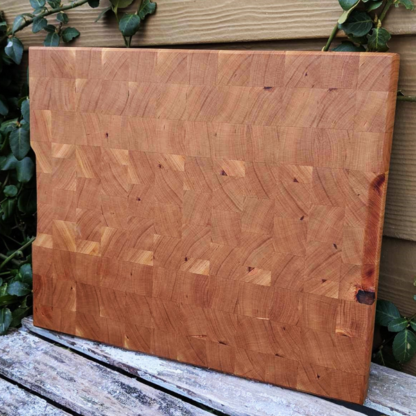 Cherry Wood End Grain Cutting Board with Hand Grooves on Sides & Beveled Edge, Wooden Butcher Block Board