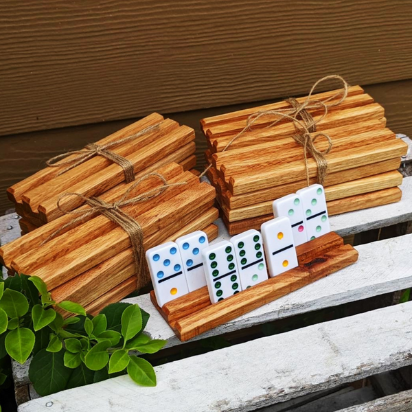 Set of FOUR Mini Oak Wood Domino Holders with 2 Angled Domino Slots