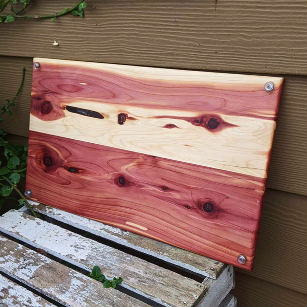 Large Red Cedar Charcuterie Board with Wrought Iron Handles & Clear Rubber Grip Feet