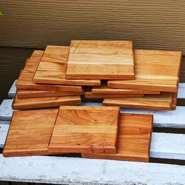 Set of Four Cherry Wood Drink Coasters | Wooden Beverage Coasters