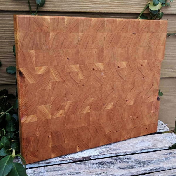 Cherry Wood End Grain Cutting Board with Hand Grooves on Sides & Beveled Edge, Wooden Butcher Block Board