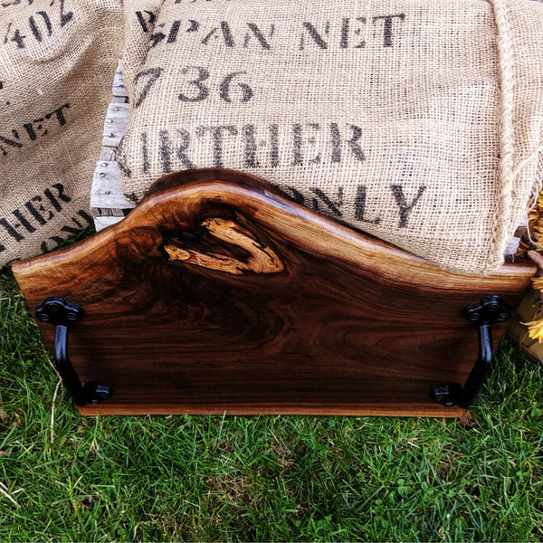 Large Black Walnut Charcuterie Board with Cast Iron Handles | Handmade Serving Tray