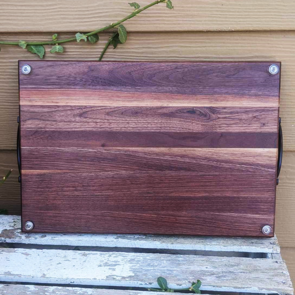 Black Walnut Charcuterie Board / Serving Tray With Handles & Clear Rubber Grip Feet