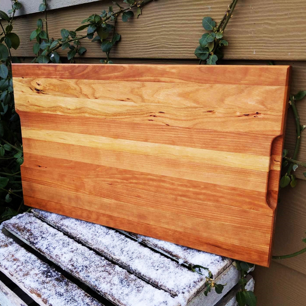 Cherry Wood Edge Grain Cutting Board with Beveled Edge & Hand Grooves On Sides