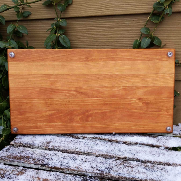 Cherry Wood Edge Grain Cutting Board with Clear Rubber Feet, Hand Grooves on Sides, & a Beveled Edge