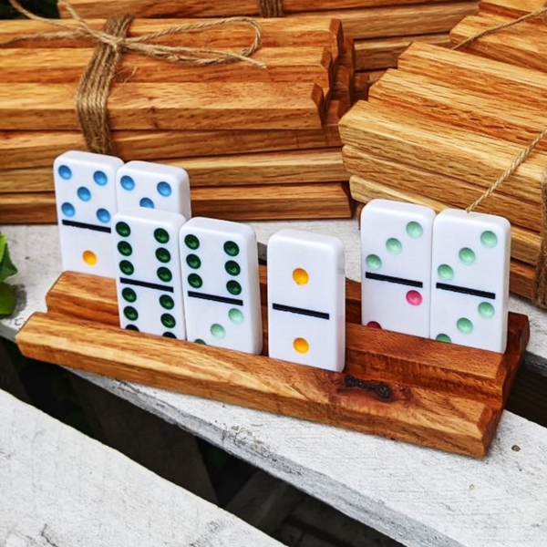 Set of TWO Mini Oak Wood Domino Holders with 2 Angled Domino Slots