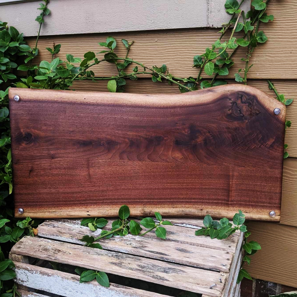 Large Black Walnut Live Edge Charcuterie Board Serving Tray With Handles & Clear Rubber Grip Feet.