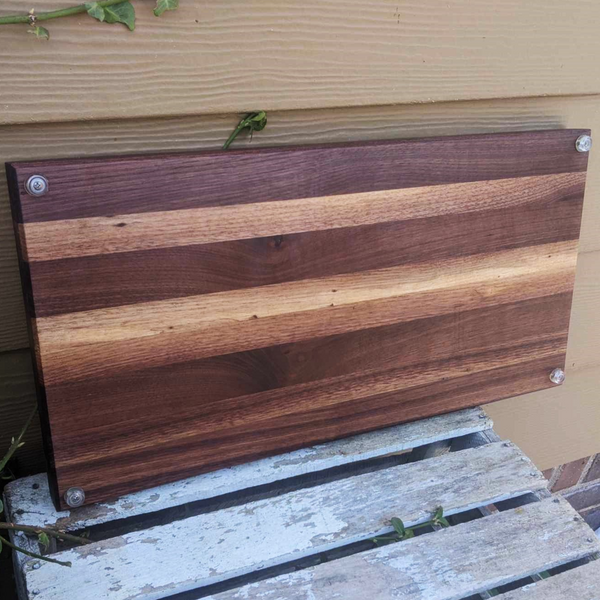 Black Walnut Charcuterie Board / Serving Tray With Heavy Duty Cast Iron Handles & Clear Rubber Grip Feet