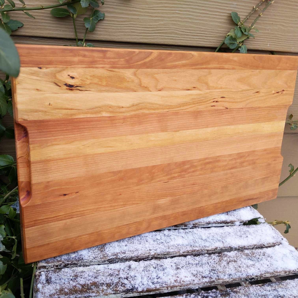 Cherry Wood Edge Grain Cutting Board with Beveled Edge & Hand Grooves On Sides