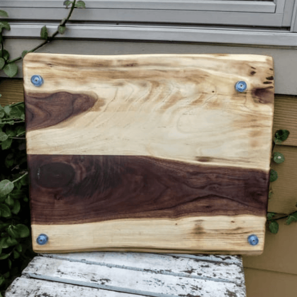 Black Walnut Charcuterie Board / Serving Tray With Heavy Duty Cast Iron Handles & Clear Rubber Feet - Springhill Millworks