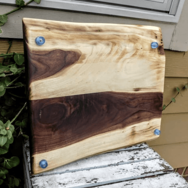 Black Walnut Charcuterie Board / Serving Tray With Heavy Duty Cast Iron Handles & Clear Rubber Feet - Springhill Millworks