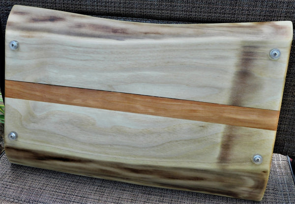 Black Walnut Charcuterie Board with Cherry Wood Accent Stripe, Wrought Iron Handles, & Clear Rubber Grip Feet - Springhill Millworks