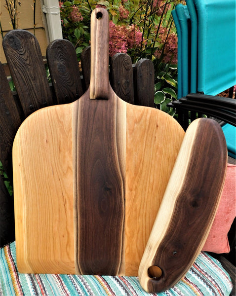 Black Walnut & Cherry Wood Pizza Peel with Black Walnut Pizza Cutter - Springhill Millworks